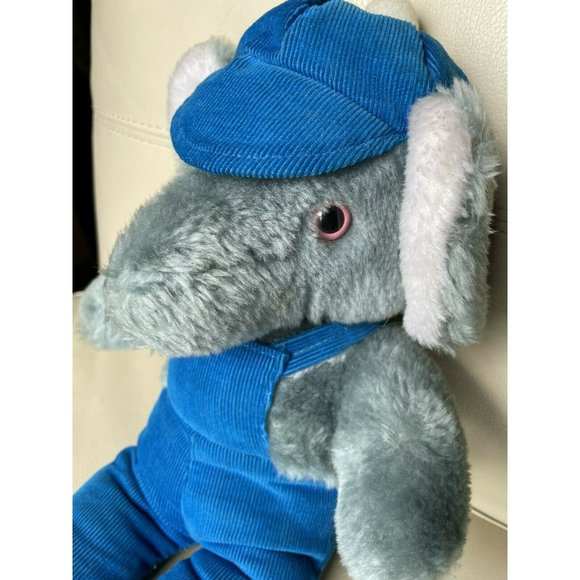 Vtg 70s 80s Plush Toy INTERPUR Elephant / Anteater Corduroy Overalls Korea - Picture 5 of 8